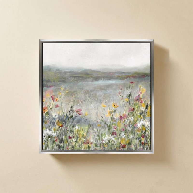 «Gentle Rainstorm» par Carol Robinson - Impression sur toile, H 36 po x l 36 po, Cadre flottant biseauté, Argent