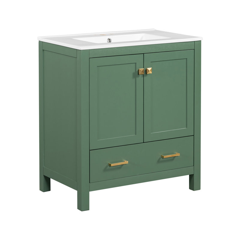 30" Freestanding Single Bathroom Vanity with Ceramic Top, Green