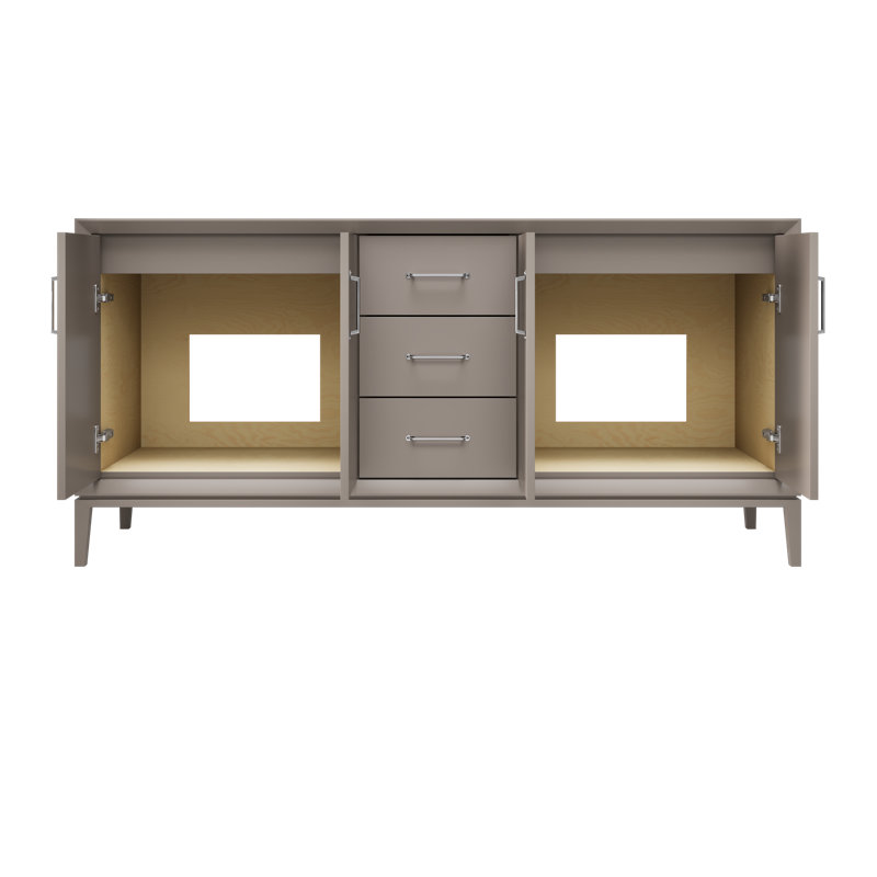 Meuble-lavabo double Alexandra, Taupe Taos, 72", Chrome poli
