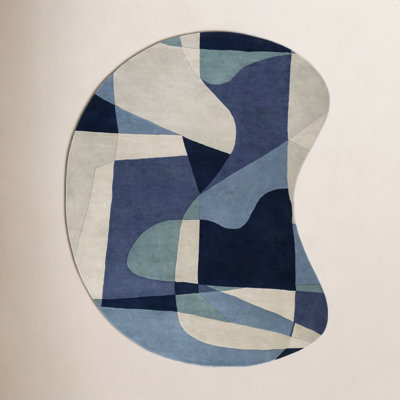Gaye Teal Navy Beige Hand-Tufted Geometric Rug