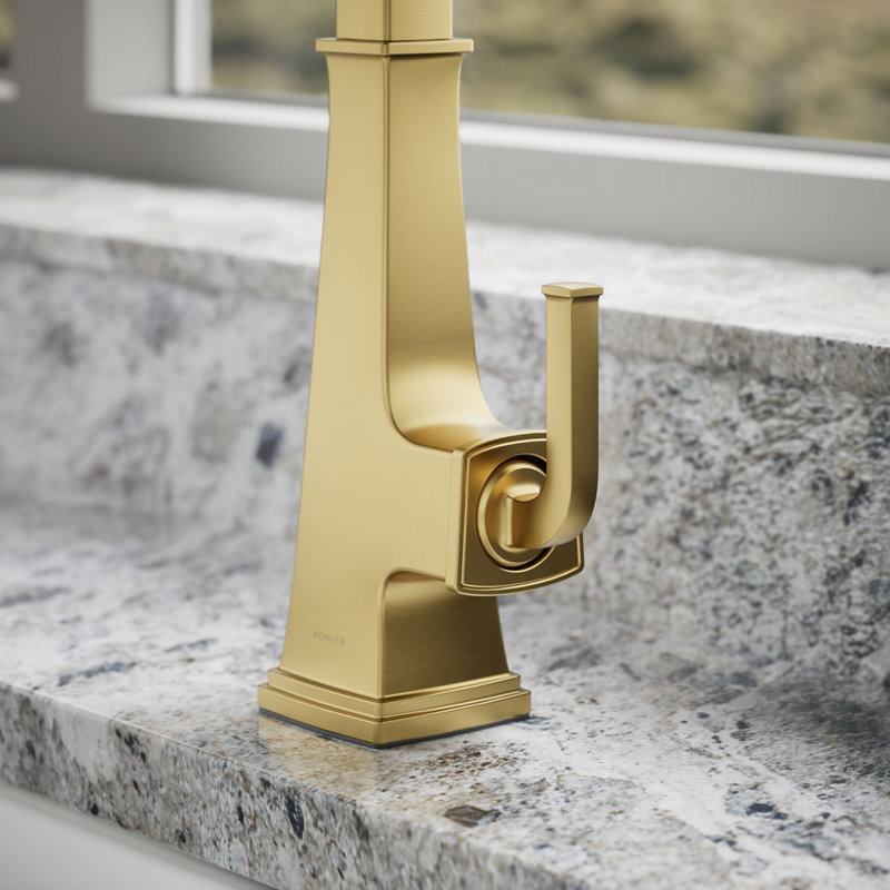 Riff Pull-Down Kitchen Sink Faucet with Three-Function Sprayhead, Single-Handle Kitchen Faucet, Brushed Brass