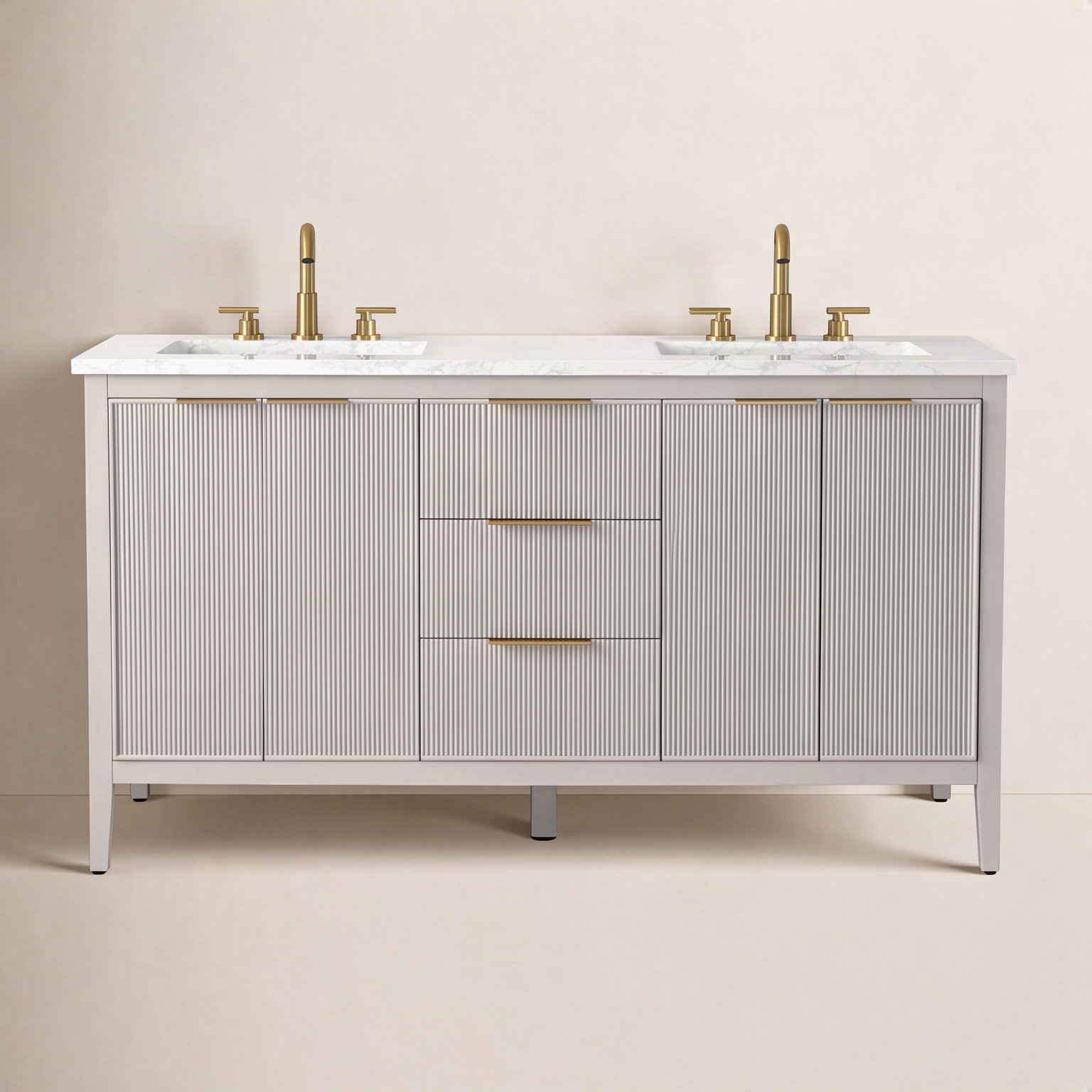 Bilroy 60" Pine Double Bathroom Vanity, Taupe/Brushed Bronze