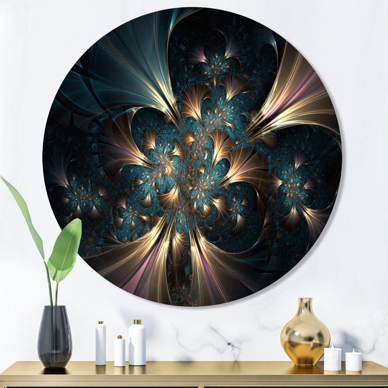 Réverbération fractale dorée et bleue I, H 36 po x l 36 po x P 1 po