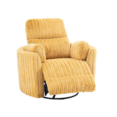 Bela Power Glider Recliner Chair with Swivel, Eucalyptus Wood, Yellow Fabric