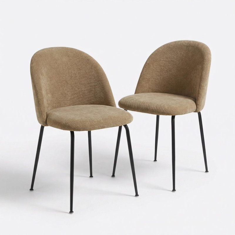 Fabric Upholstered Metal Side Chair, Beige