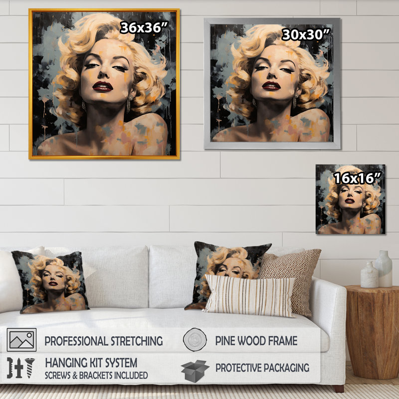 Iconic Celebrity Portrait Elegance - art mural Pop, Toile tendue, 16" H x 16" W