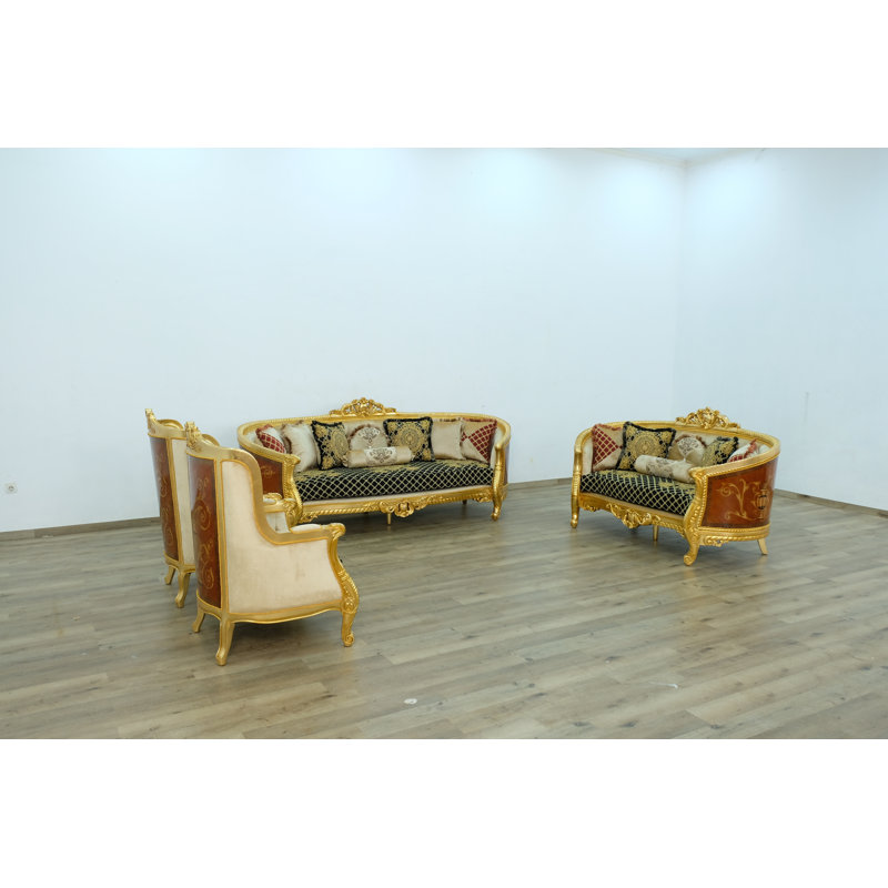 Luxor 3 - Piece Tufted Living Room Set, Black/Gold
