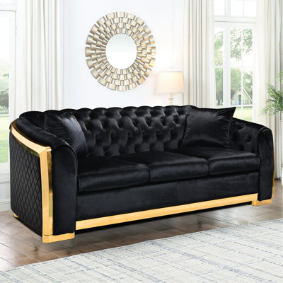 Black 84-Inch Luxury : Velvet 3 With Gold Stainless For Living Room 84-Inches Couch: Room,