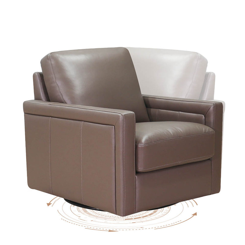 Fauteuil pivotant en cuir Vivienne, Cuir véritable brun granite Alice Pirouette