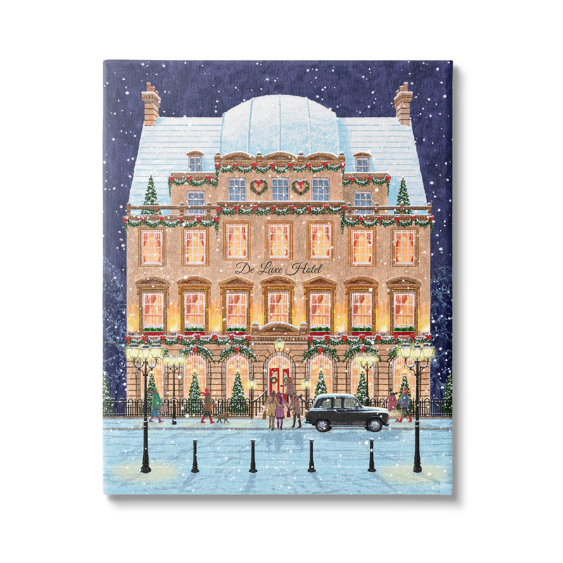 Winter Hotel Christmas Festival - peinture sur toile tendue, H 30 po x l 24 po x P 1,5 po
