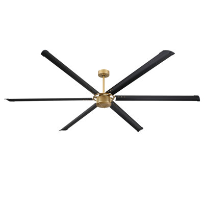 96" Modern Industrial Ceiling Fan Without Light, 6-Speed Reversible DC Motor, Remote Control, for Large Commercial Spaces