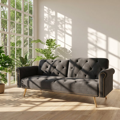 Avenwood 67.7" W x 33.1" D x 34.5" H Velvet Nailhead Trim Sofa Bed