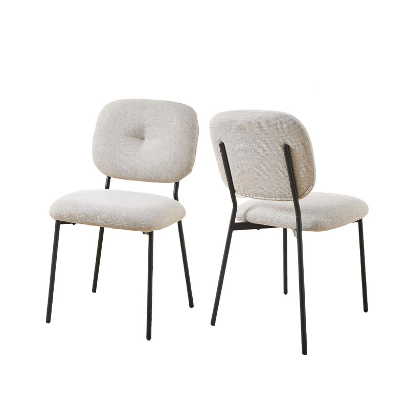 Ensemble de 2 chaises d'appoint modernes et rembourrées avec pieds en métal Modern, Blanc/Noir