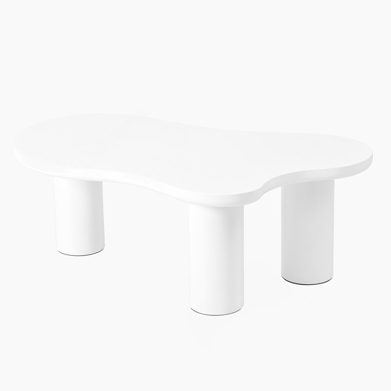 44" X 25.9" Easy Assembly Cloud Coffee Table With 1.5" Thick Tabletop, Cream Style Irregular End Table With 3 Sturdy Legs, Sleek Center Table With Round Edge For Living Room