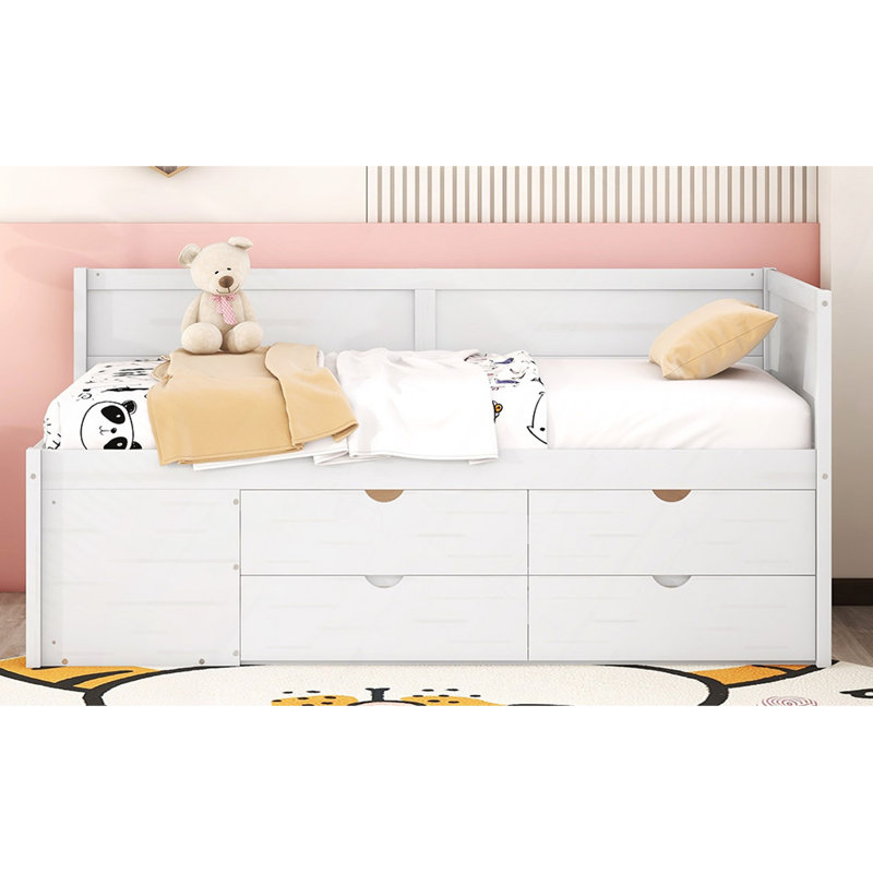 Lit de jour avec tiroirs et tablettes, Lit simple, Blanc