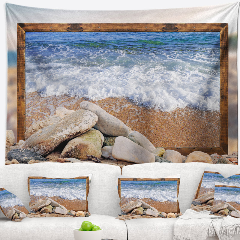 Tapisserie de polyester ondulations et roches à effet de mer avec accessoires suspendus inclus, H 32 po x l 39 po