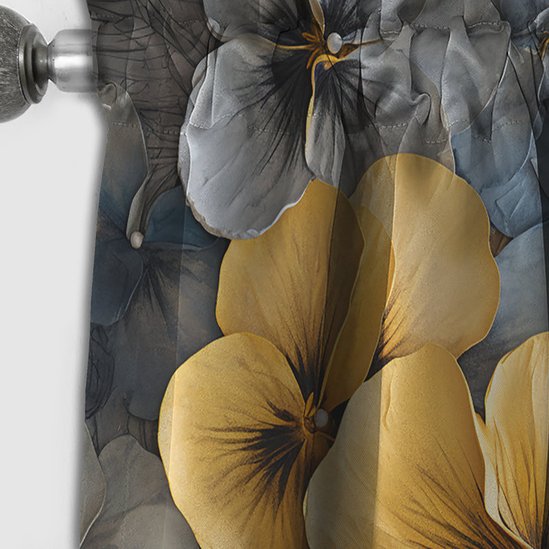 Élégants pétales jaunes et bleus Pansy - rideau occultant floral Pansies - 1 panneau, L 52 po x L 84 po