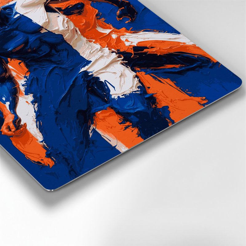 Abstrait art figuratif bleu en métal 76, 24" H x 36" W