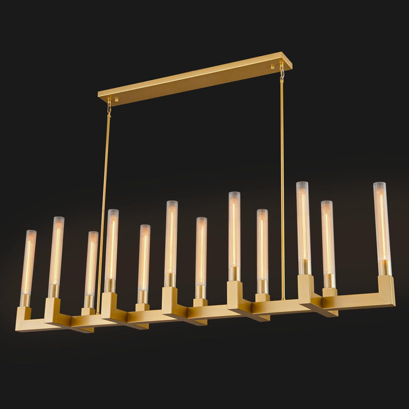 Farmhouse Chandelier With Glass Tube, Brass, 15'' H X 12.6'' W X 68.5'' D
