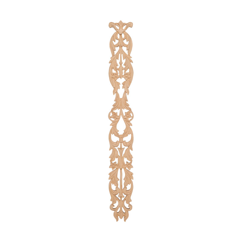 17-1/4 in x 2 in x 3/8 in Unfinished Wood Onlay Floral Drop Wood Applique, Hard Maple