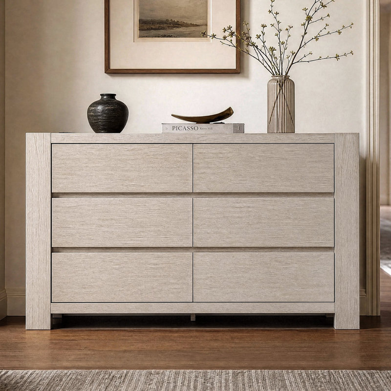 Commode Pura 55'' à 6 tiroirs avec grand espace de rangement, chêne clair, Clear