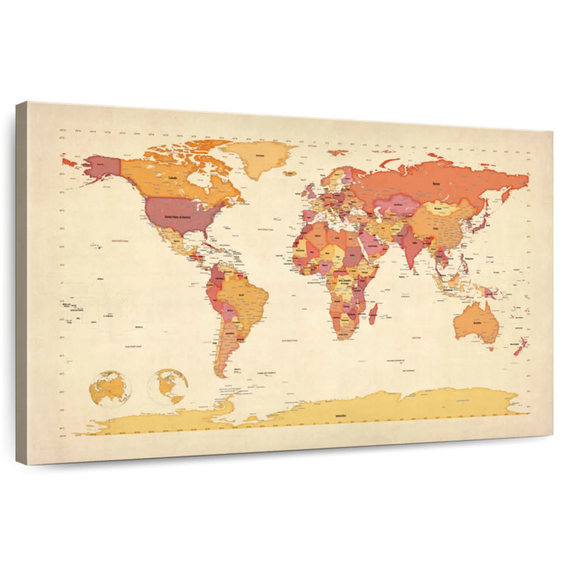 Carte politique du monde I, H 8 po x l 12 po