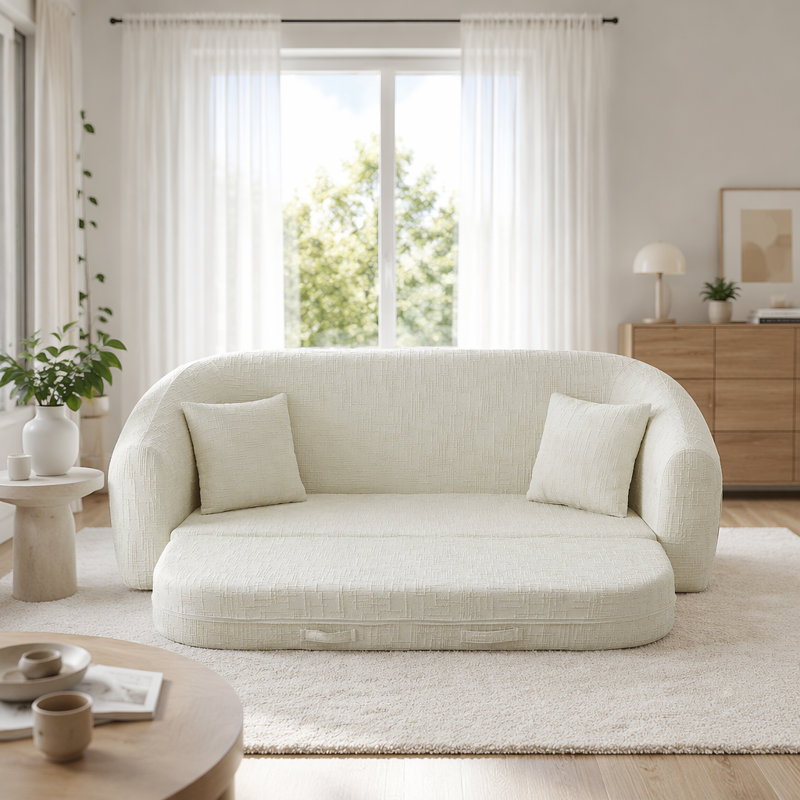 Canapé inclinable incurvé convertible, canapé-lit 2 en 1 escamotable, avec base escamotable et siège profond, comprend deux coussins, fauteuil inclinable en chenille deux places