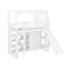Lit mezzanine en bois avec garde-robe, tablettes de rangement, glissoire et DEL