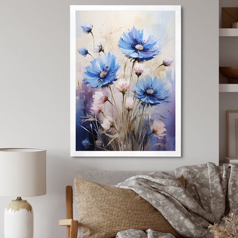 Bleu et mauve, bleuet, symphonie - impression, Cadre simple blanc, H 44 po x l 34 po x P 1,5 po