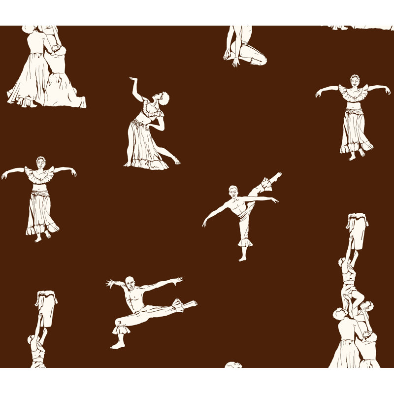Papier peint haitaï, danse populaire, Coffee/Light Ivory