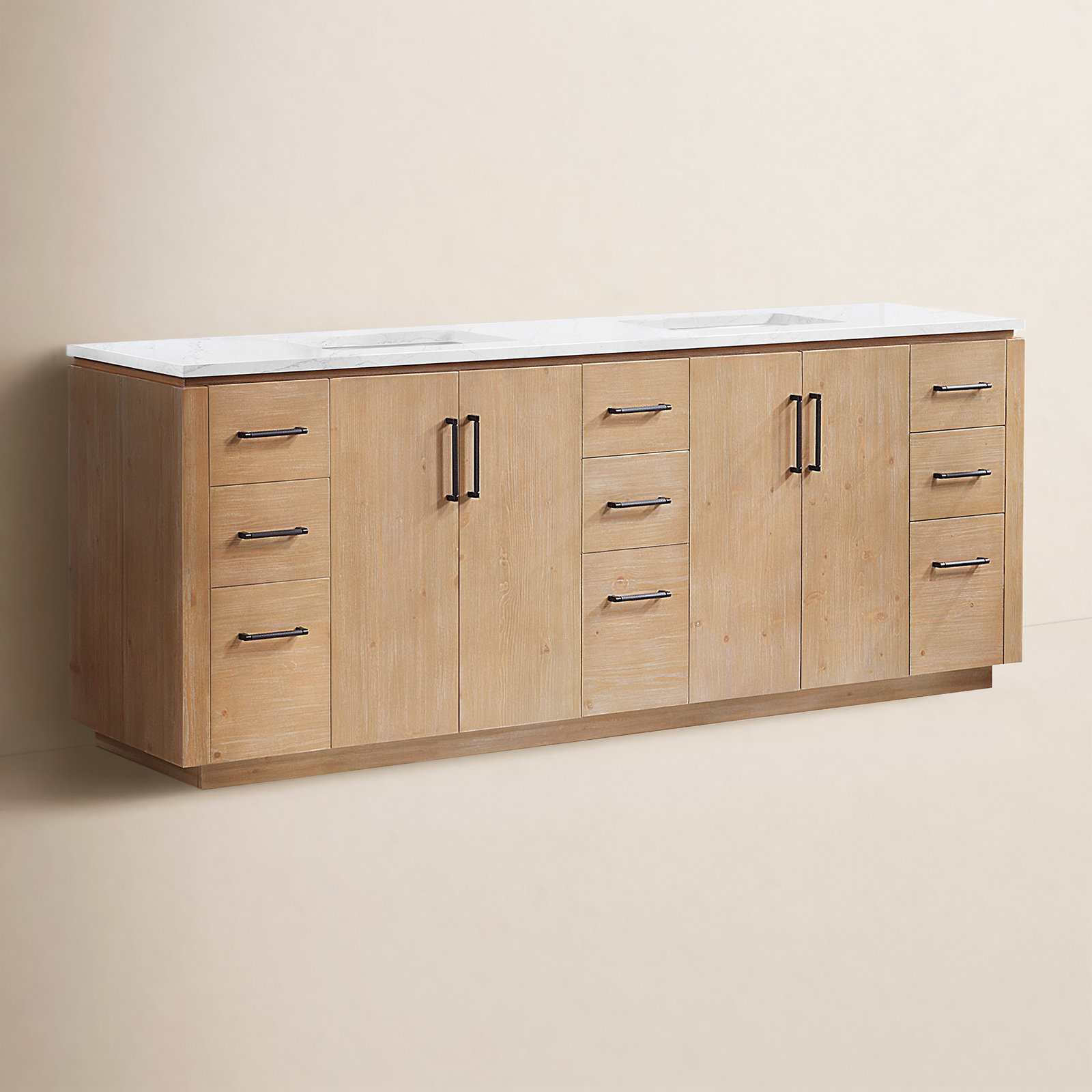 Cloverfield 84'' Double Bathroom Vanity, Fir Wood Brown, Matte Black