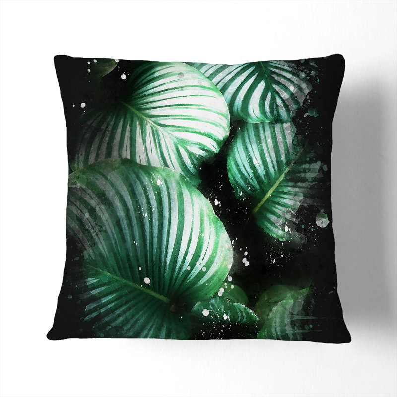 Gathered Plant Leaves Paint Splash Cushion with Filling, White, 40cm H x 40cm W x 15cm D