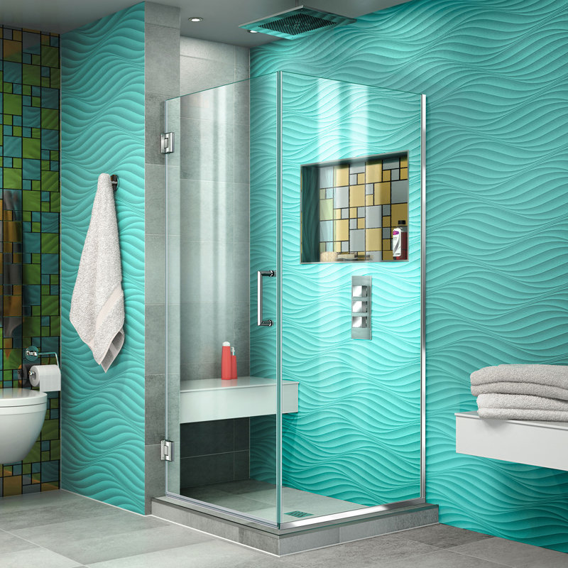 Unidoor Plus 30.375" W x 30" D x 72" H Frameless Pivot Rectangle Shower Enclosure, Chrome