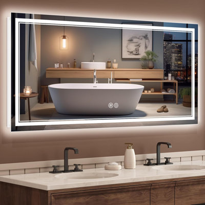 High brightness intelligent defog dimmable memory function LED bathroom mirror easy to install