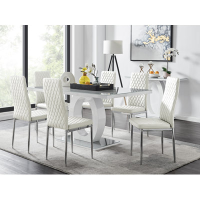 Scottsmoor High Gloss Halo Dining Table Set & 6 Luxury Faux Leather Dining Chairs - Modern Design
