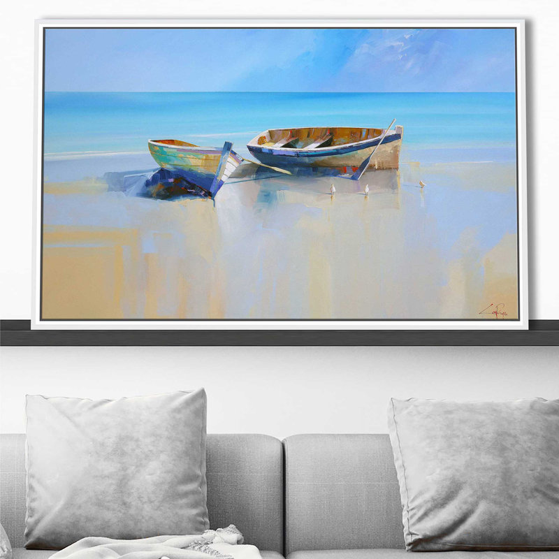 Après-midi goélands par - Peinture, Cadre flottant blanc, H 31,5 po x l 51,5 po x P 2 po