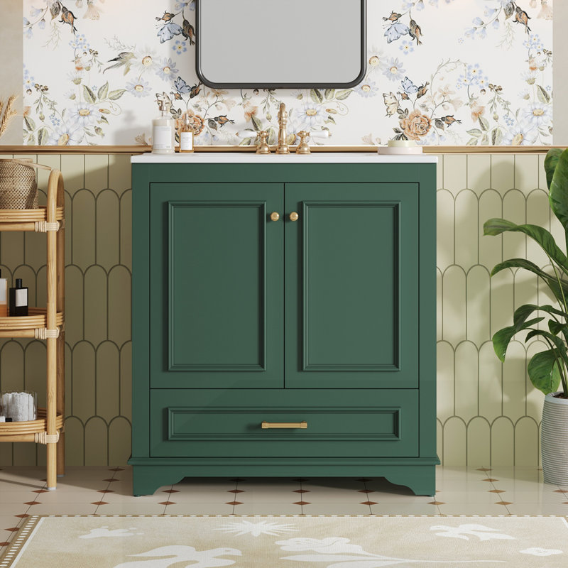 Meuble-lavabo 30 po avec lavabo en céramique, Vert