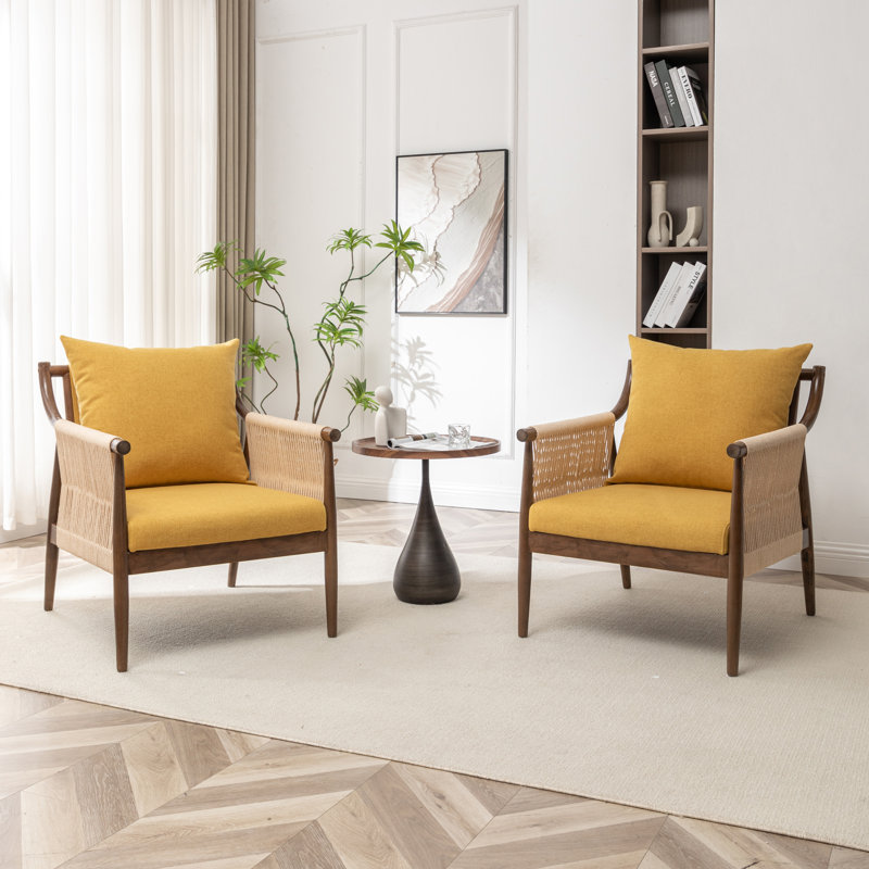 Chaise d'appoint rembourrée en bois massif Cofield, Jaune