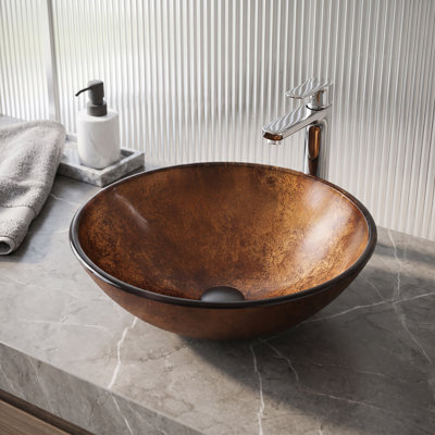 Giovanni Russet Glass 17" L 17" W 6" H Round Vessel Bathroom Sink