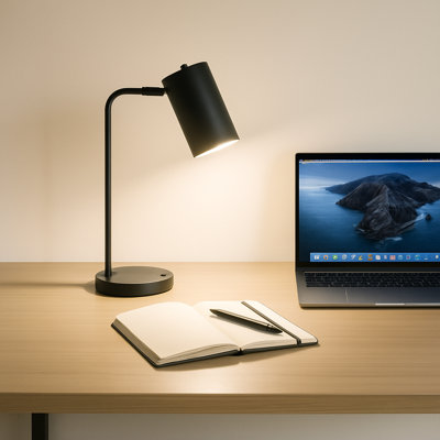 Lampe de bureau 17,8 po en métal gris avec abat-jour réglable, port USB