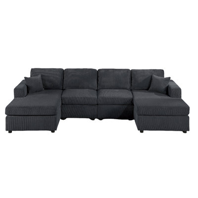 Modern Design Sectional Set 3Pc Armless Loveseat Two Matching Pillow Right Arm And Left Arm Chaise Black Finish Primary Living Room
