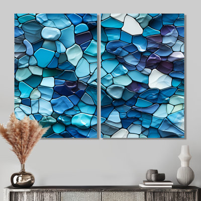 Ocean Blue Mosaic Turquoise  - Tropical Wall Art 2-Pieces
