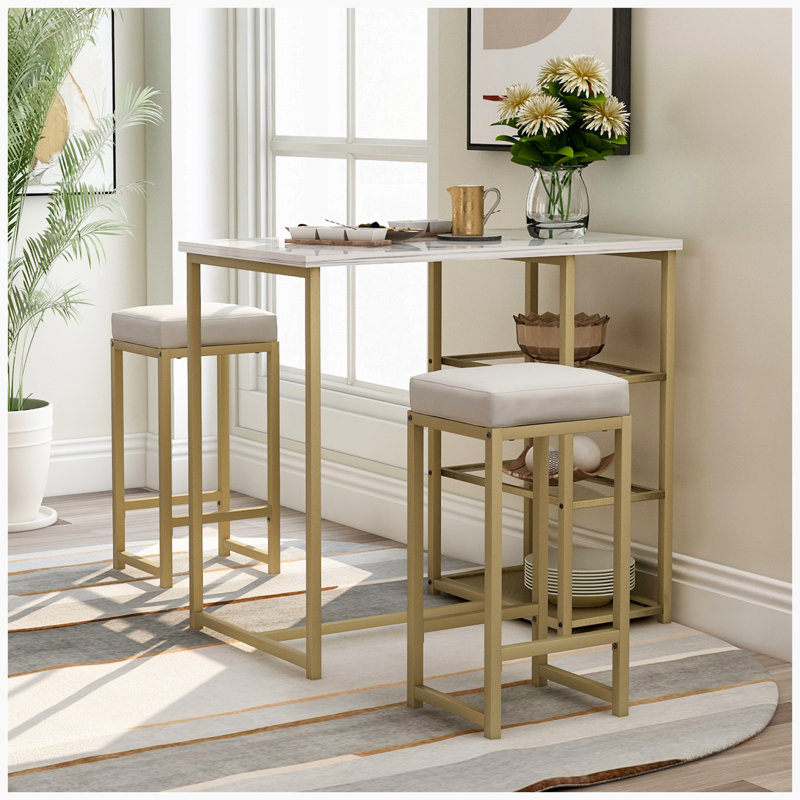 Ensemble de salle à manger rectangulaire L 41,3 po x l 23,6 po Madyline, White, Or, Tresle