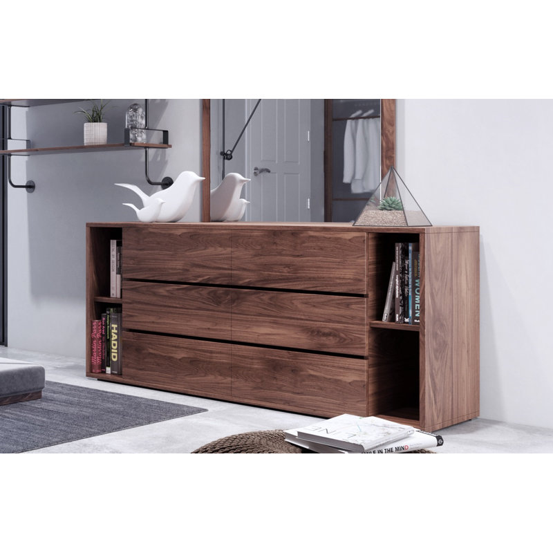 Commode double 6 tiroirs l 63 po Amalie, Noyer