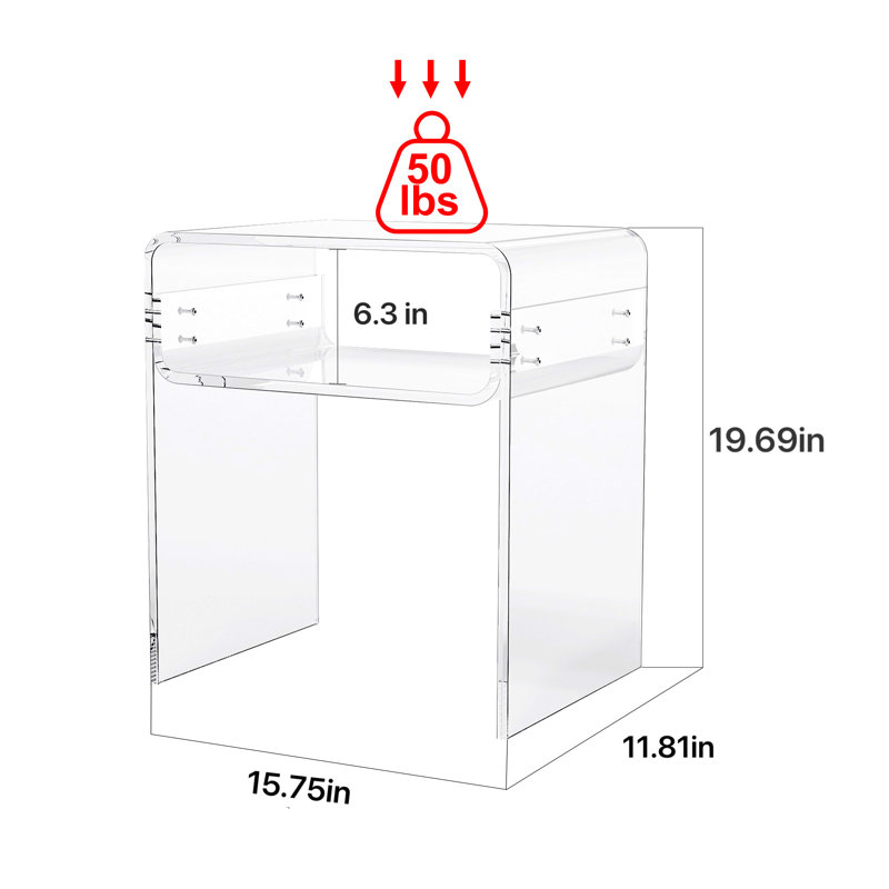 Devontre Modern Acrylic 2-Tier Home Decor, Nightstand, Small End Table For Living Room, Clear