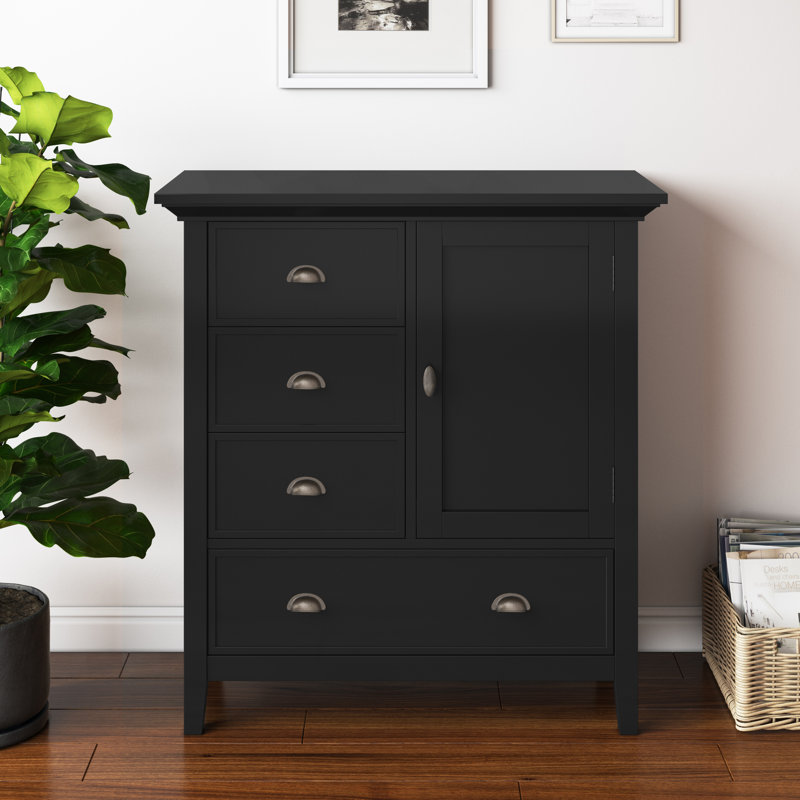 Redmond 39"W Solid Wood Transitional Medium Storage Cabinet with 4 Drawers, Adjustable Shelf and Antique Brass Hardware