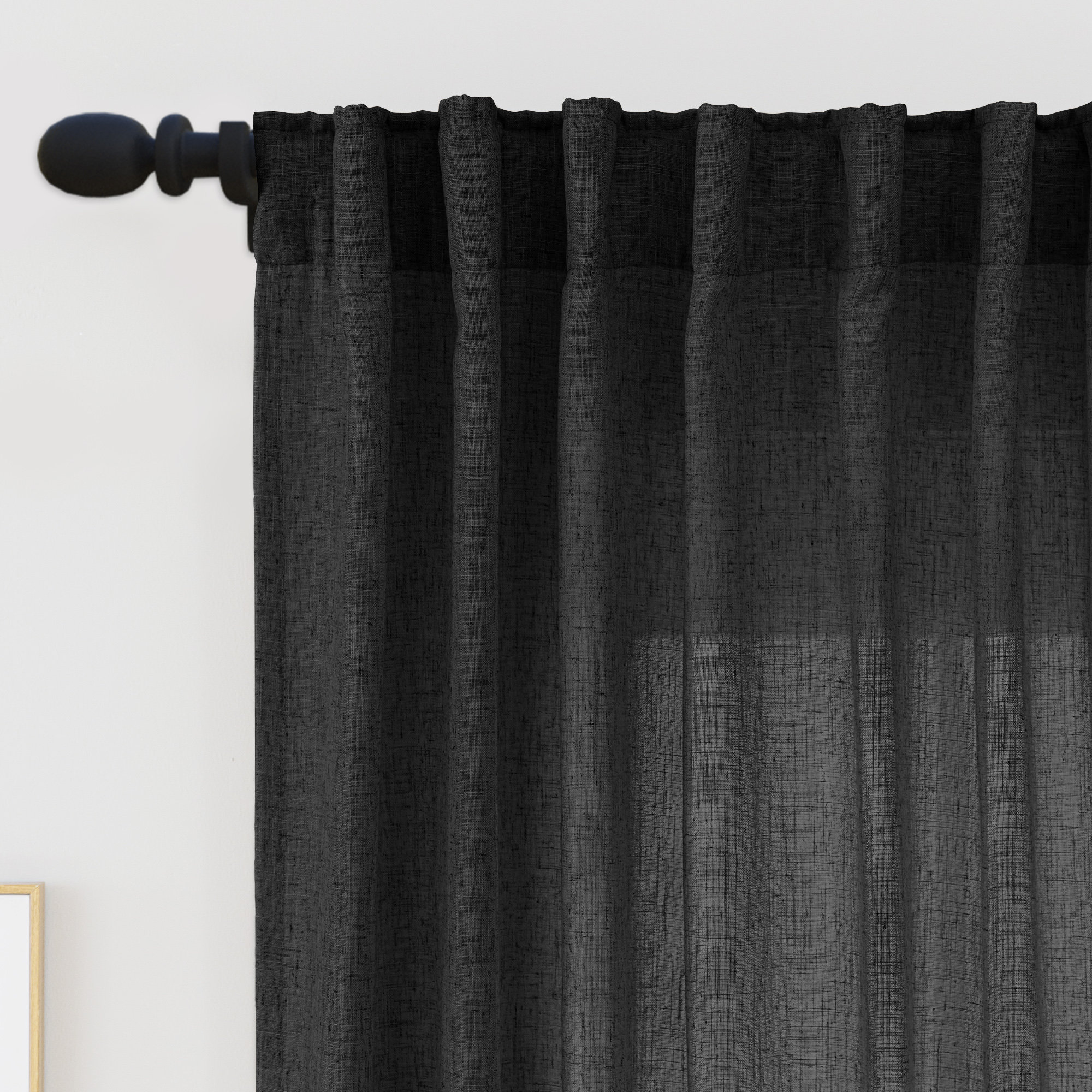 Toyoko Linen Blended Semi-Sheer Back Tab Curtain Pair, Black, 52" W x 96" L