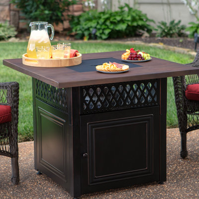 Donovan Dual Heat 30.71'' H x 37.8'' W Steel Propane Outdoor Fire Pit Table with Lid