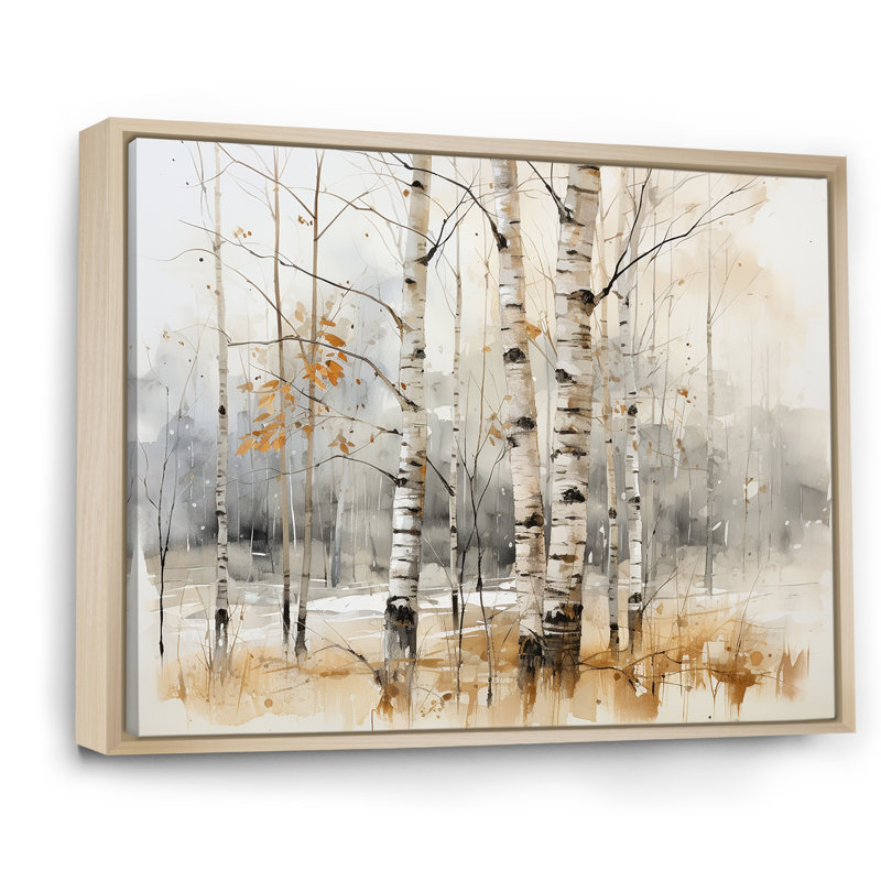«Winter Birch Wood Forest I - Tree Birch», art mural, Cadre flottant brun, H 30 po x l 40 po x P 1,5 po