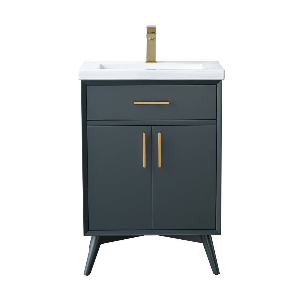 Lalena 24'' Single Bathroom Vanity with Ceramic Top George Oliver Base 